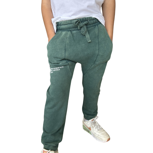 AGOO Drop Crotch Pants - Stone wash in Green