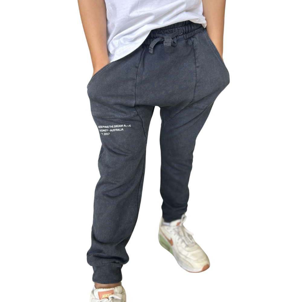 AGOO Drop Crotch Pants - Stone wash in Black